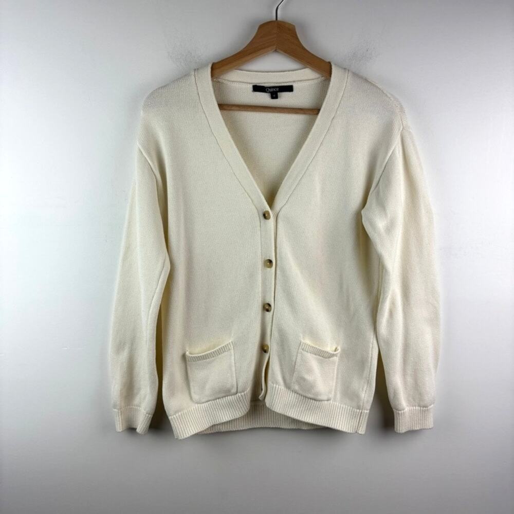 QUINCE‎ Organic Cotton Cardigan – Cream V-Neck Oversized – 12- Back to School - Picture 2 of 7